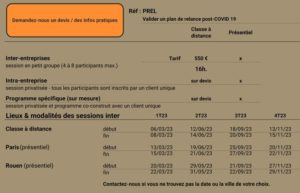 Tarif et sessions 2023