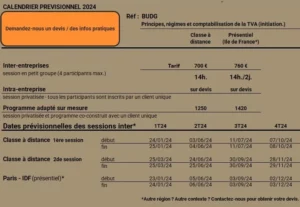 Dates et prix formation Budget