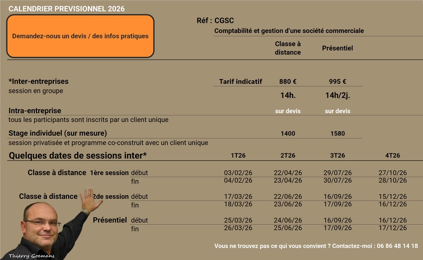 Image : dates des sessions de formation de Thierry Goemans en 2026