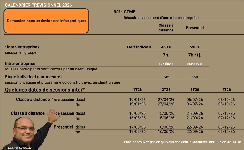 Image : dates des sessions de formation de Thierry Goemans en 2026