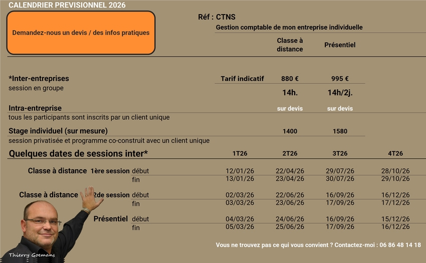 Image : dates des sessions de formation de Thierry Goemans en 2026
