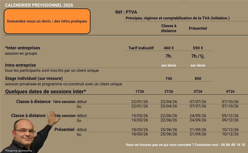 Image : dates des sessions de formation de Thierry Goemans en 2026