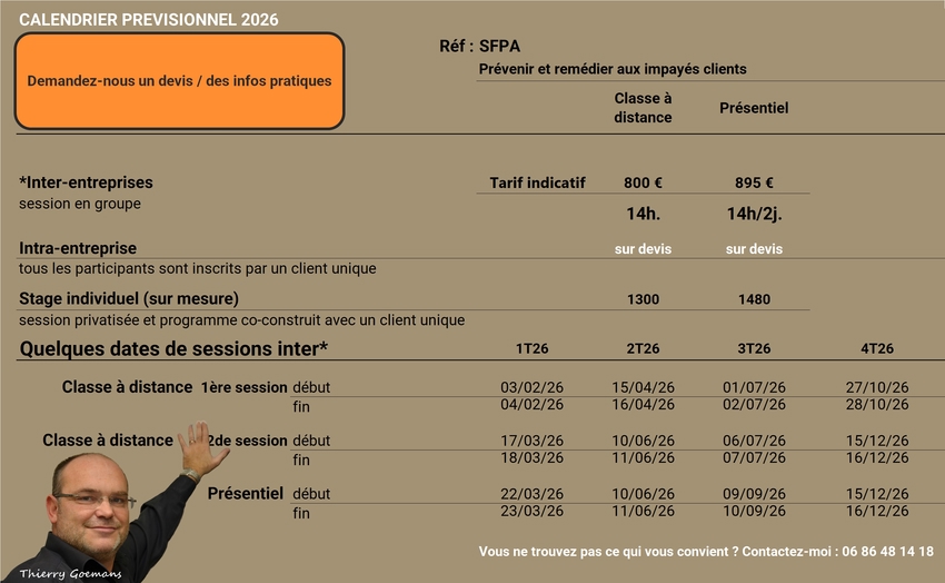Image : dates des sessions de formation de Thierry Goemans en 2026