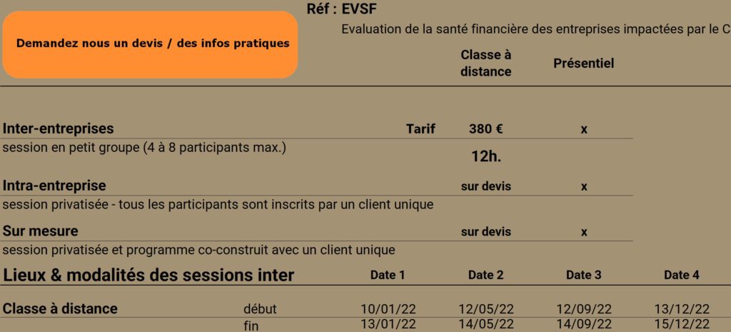 dates et prix formation EVSF